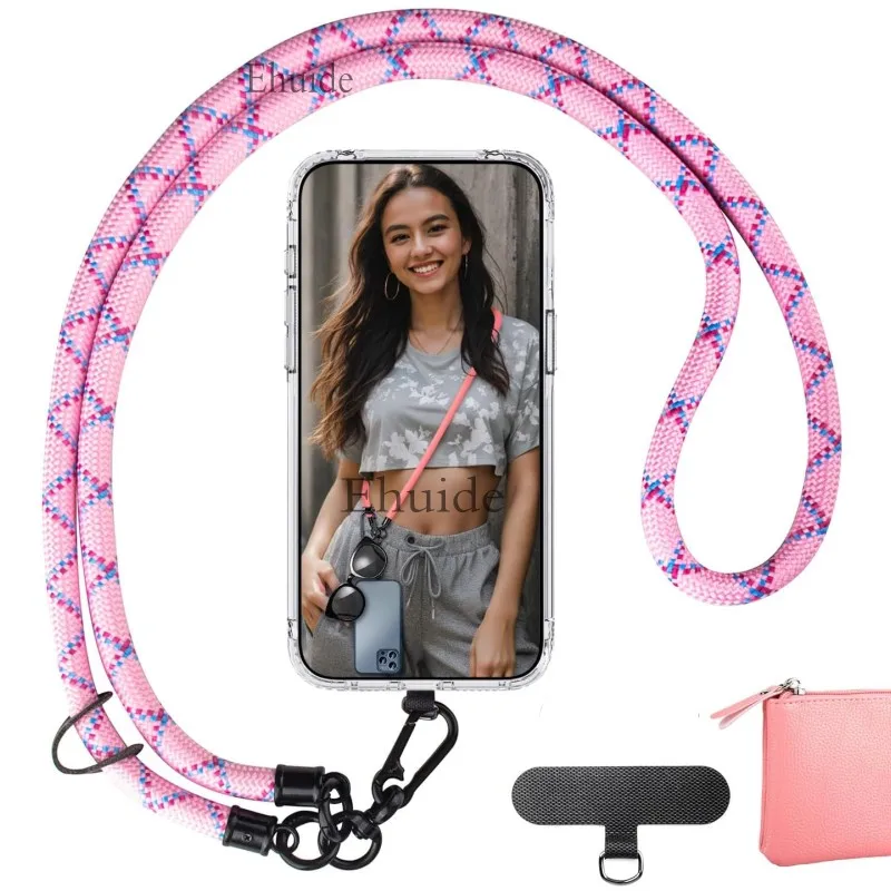 Universal Crossbody Cell Phone Lanyard Patch Nylon Strap Around The Neck Rope Compatible USB Smartphones Adjustable 120mm Length