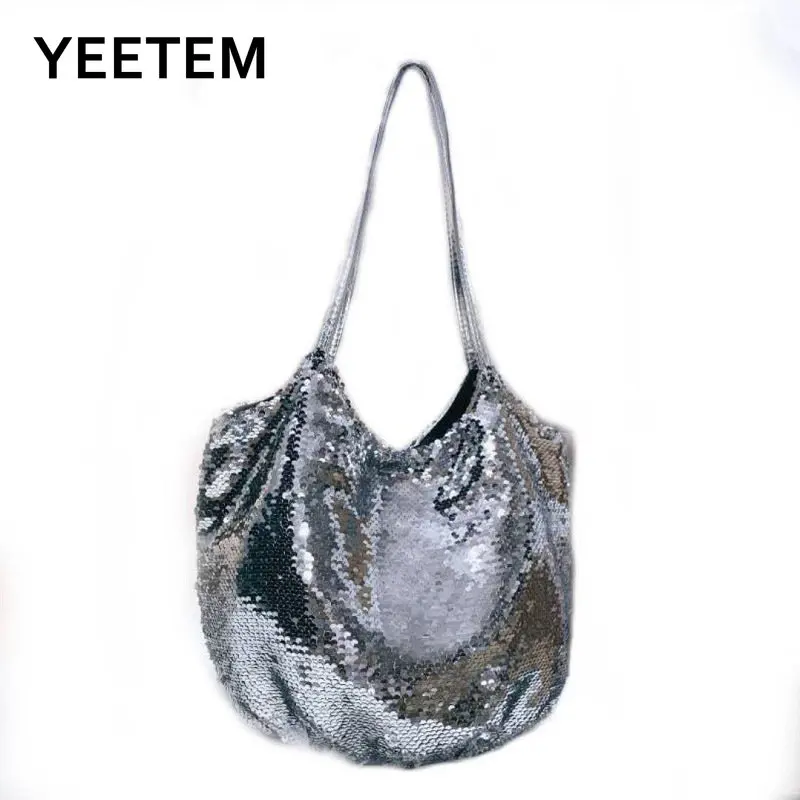 Fashion Sequin Handbags One-shoulder Diagonal Handbags Simple Cloth Bags Large Capacity Women\'s Bags