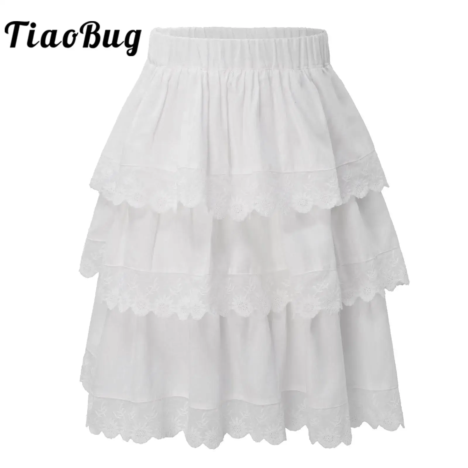 

Kids Girls Tiered Underkirt Petticoats Elastic Waistband Flower Trim A-line Skirt for Wedding Party Princess Dress Accessories