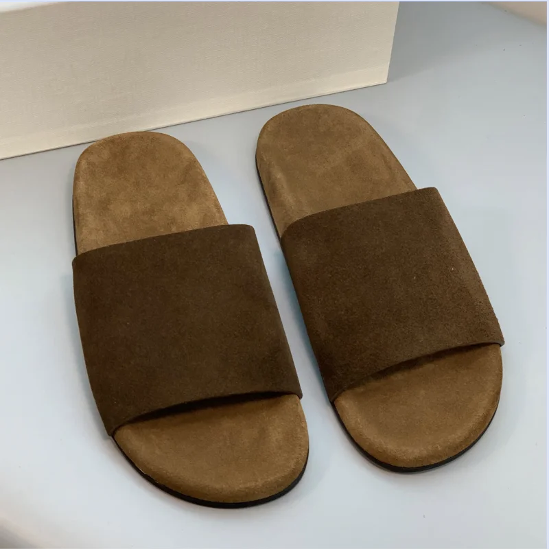 26 year summer vintage suede leather women's flat bottomed one-piece casual versatile beach slippers
