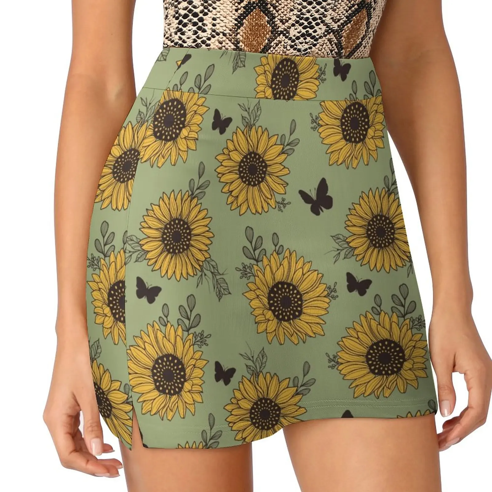 Sunflower and butterfly pattern illustration Mini Skirt elegant dresses for women Skirt for girls Women skirt
