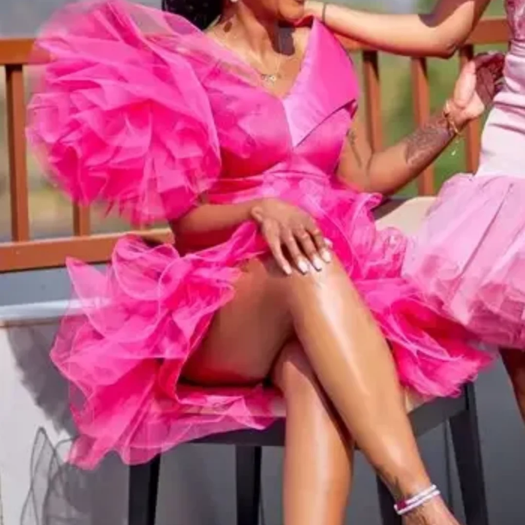 الساحرة الكشكشة الأورجانزا الإناث فساتين قصيرة لحفلة عيد ميلاد رومانسية الفوشيه غمد المرأة فستان ماكسي صغير مخصص