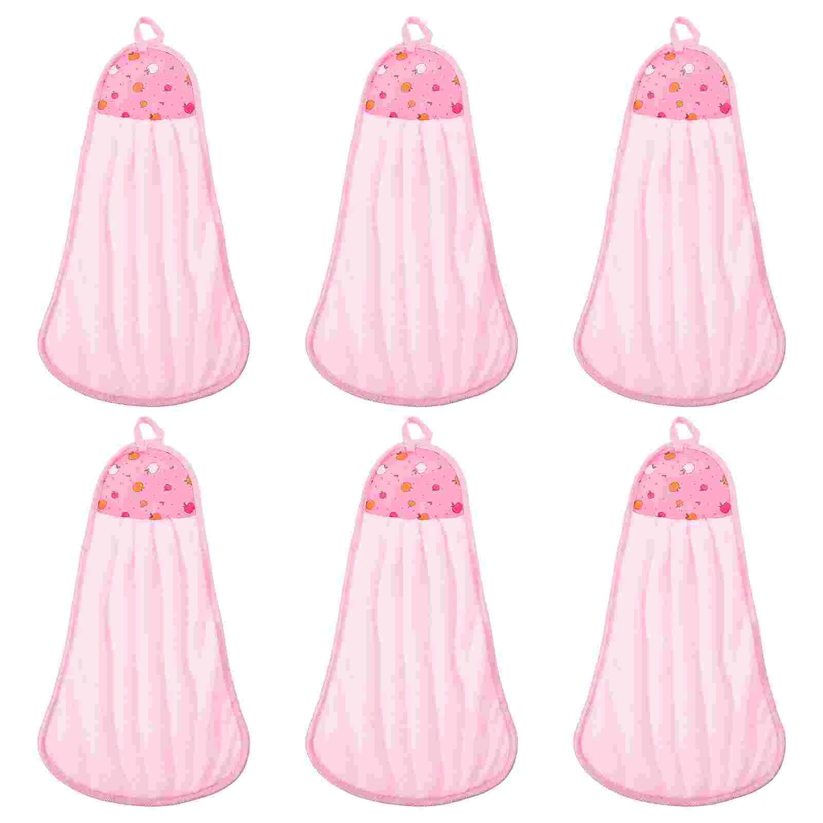 

6 Pcs Microfiber Towels Hand Washing Coral Fleece Kerchief Tableware Pink Hanging