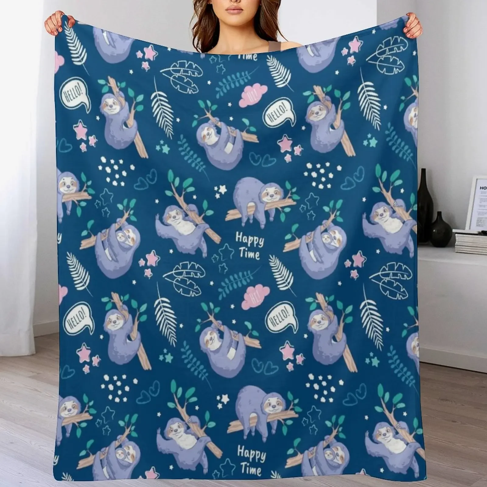 

Sloths tropical elements cute pattern Throw Blanket Weighted Soft Beds Decorative Sofas Nap Blankets