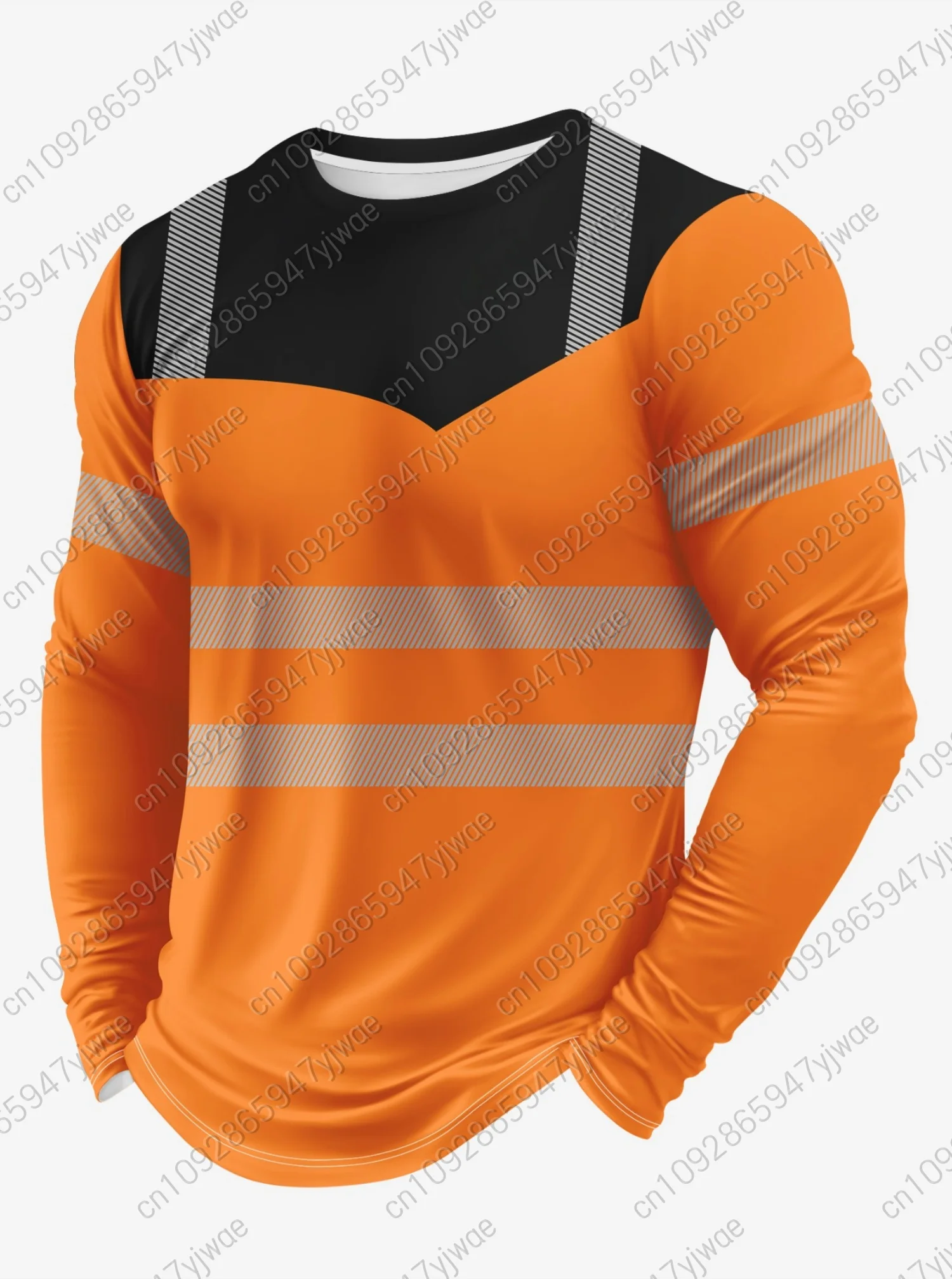 Осенняя мужская полосатая рабочая футболка с длинным рукавом 2024