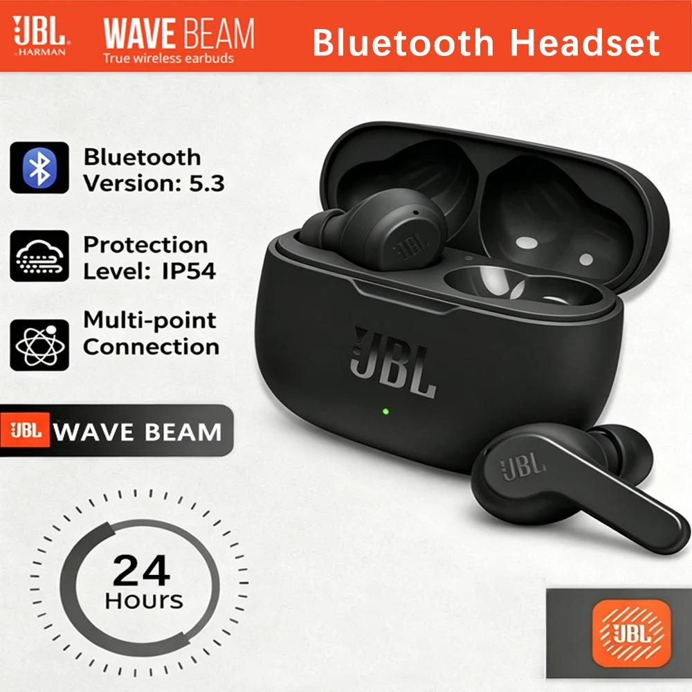 

Новые беспроводные Bluetooth-наушники JBL WAVE BEAM с микрофоном, чистым басом, легкие, складные, с длительным временем автономной работы для путешествий