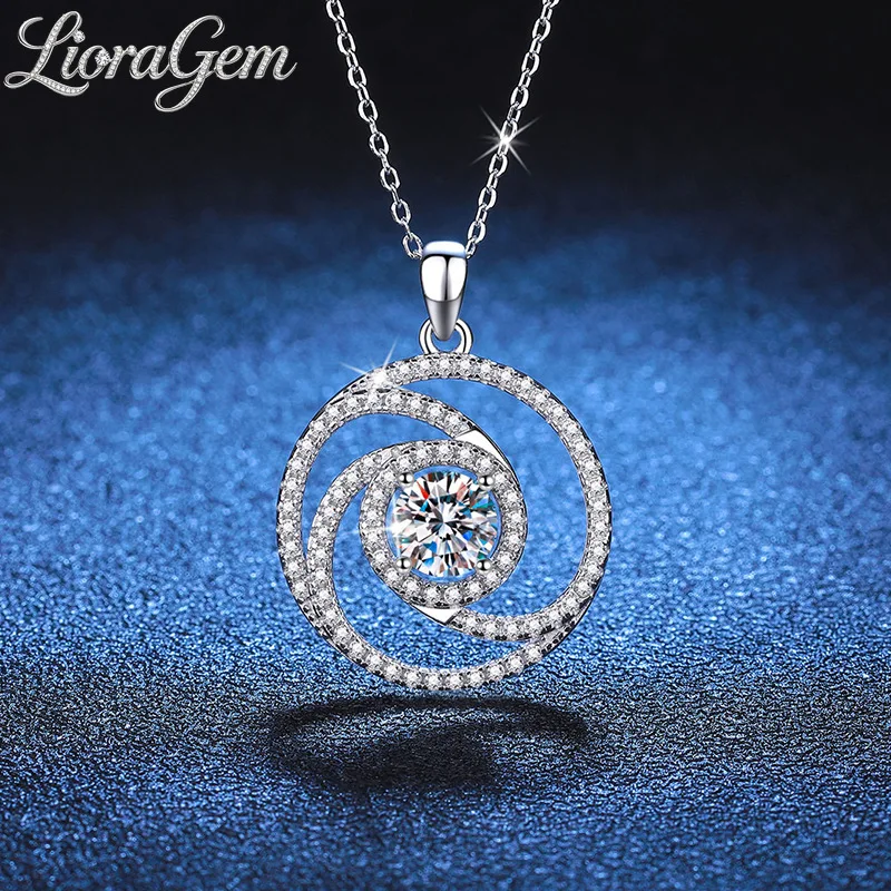

LioraGem Diamond-studded Eye of the Storm Pendant Necklace, Elegant Windmill D Color Moissanite Necklace Platinum PT950 Stamp