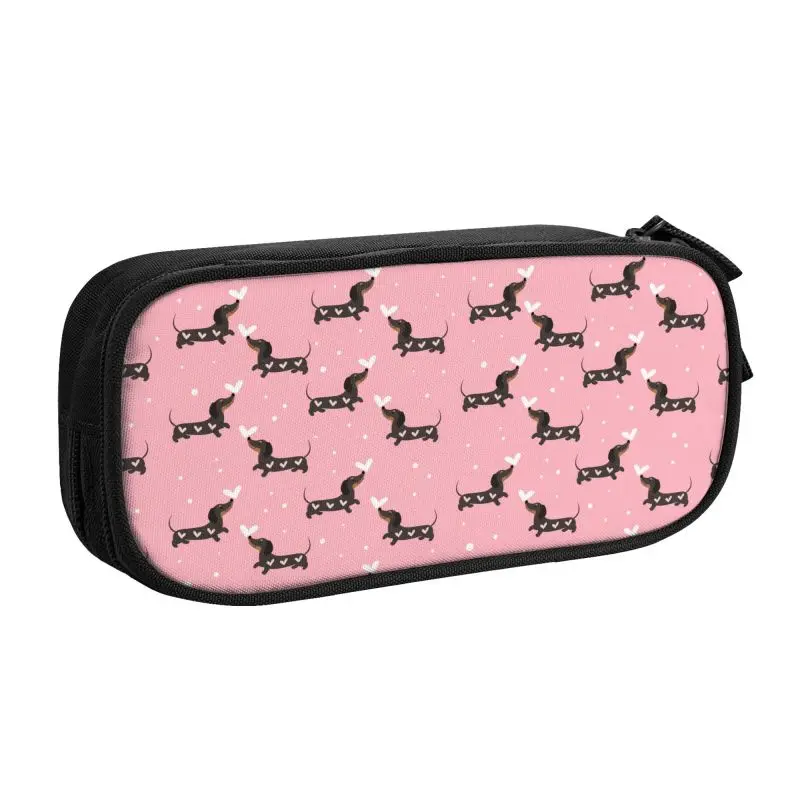 Custom Dachshund Dog Sausage Cute Pencil Cases Boy Girl Large Storage Pencil Bag Pouch Students Stationery