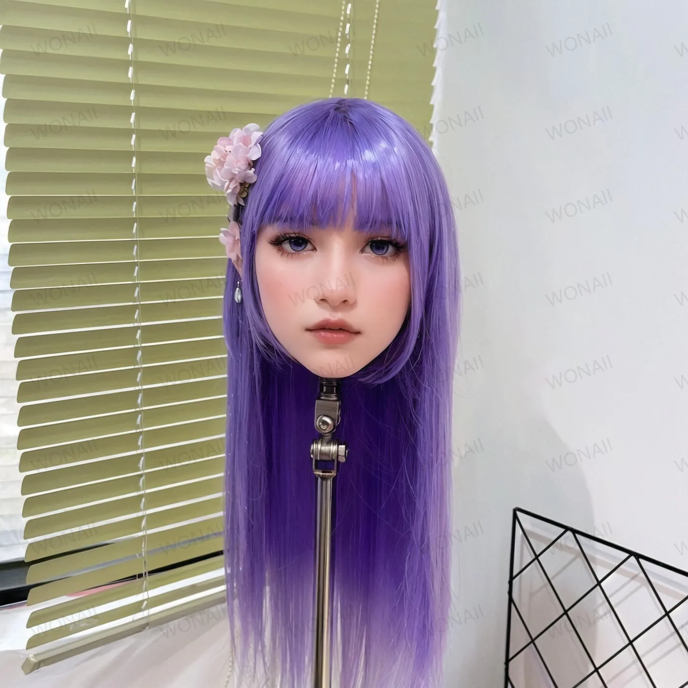 ماكياج صناعي، شعر مستعار طويل، طويل، طويل، مستعار بنفسجي طويل، ويمكن تفكيكه، ومفاصل ملولب M16 -مناسب للتدريب على تصفيف الشعر والعروض الجمالية، وملحقات شعر مستعار للبالغين للرجال والنساء