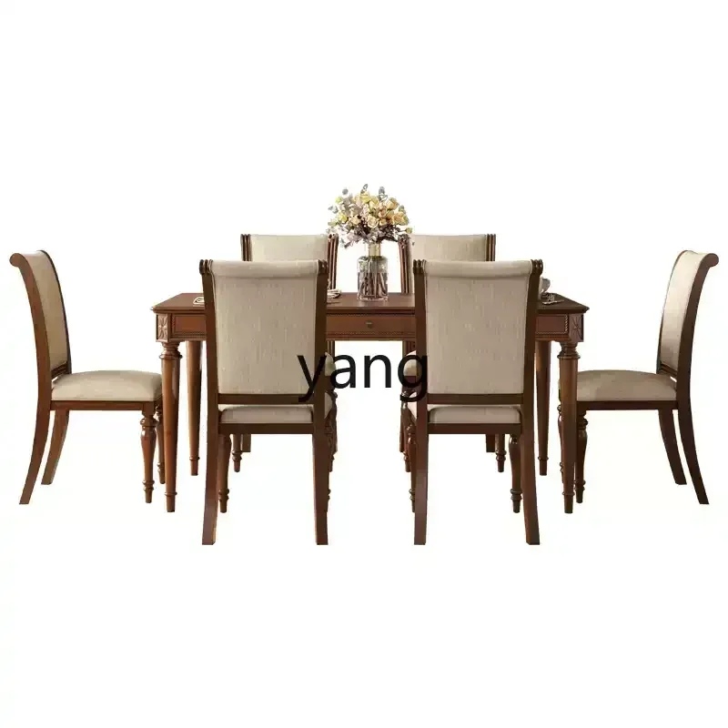 

ZYR solid wood dining table and chair combination retro restaurant birch rectangular home dining table