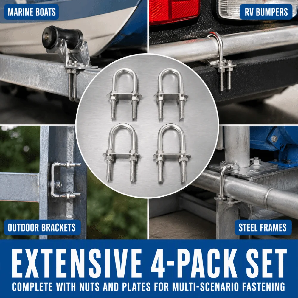 4pcs Versatile With Nut Plate Washe Round U Bolts Durable Premium U Bolt Hardware Steel U Bolts For Trailer