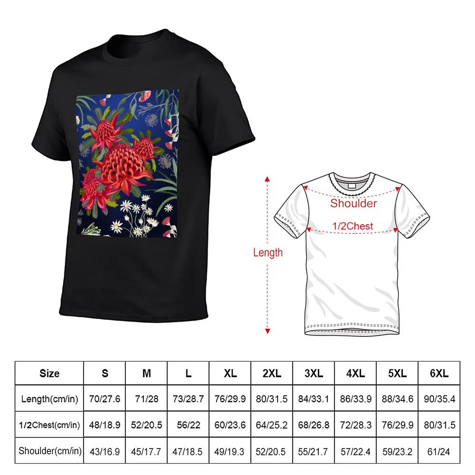 Botanical Australian native flowers, Waratah, forals, red, blue, bright contemporary art T-Shirt