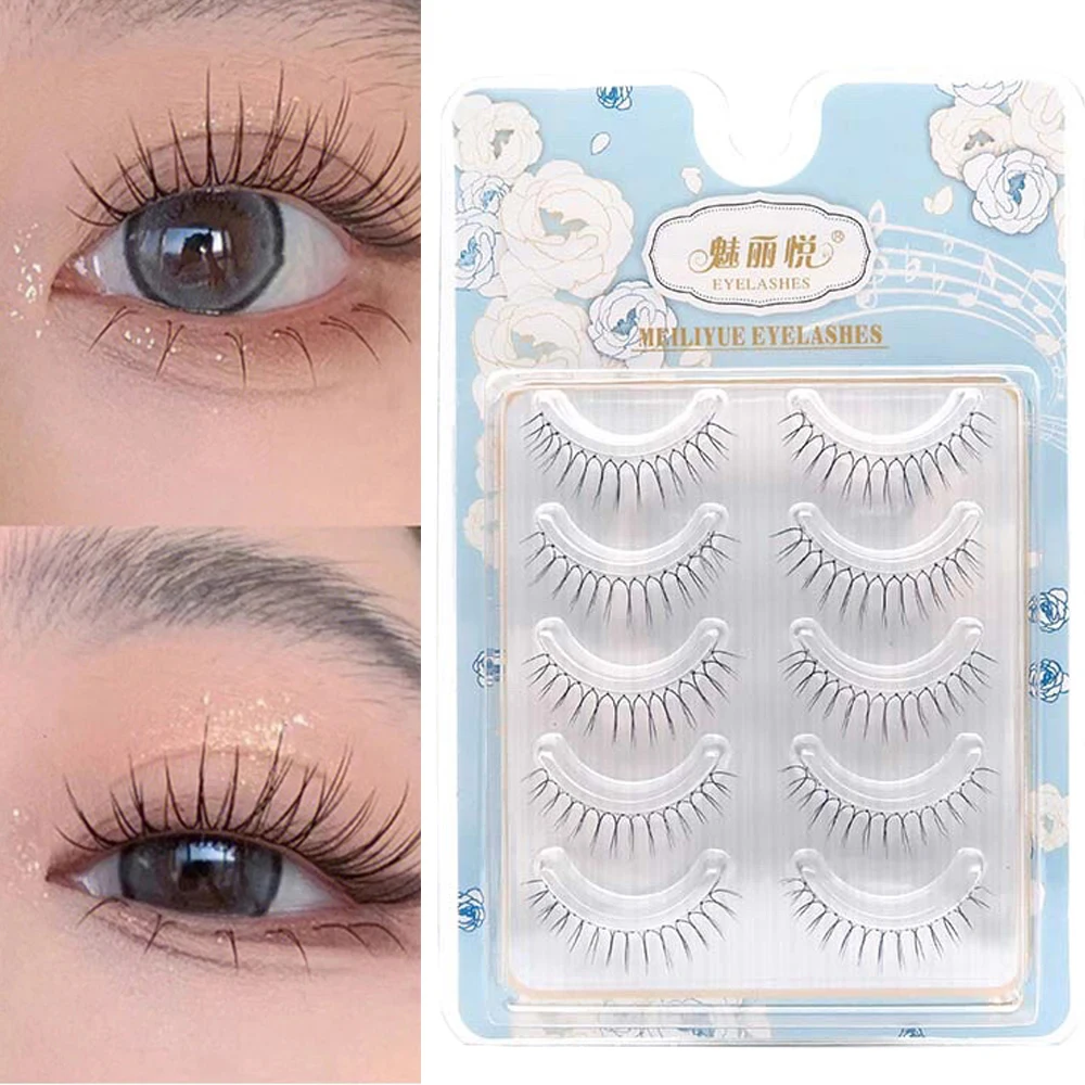 5/10 Pairs Korean False Eyelashes Thin Transparent Stem Eyelash Natural U-shaped Handmade Lashes Fake Eyelashes Makeup Tools