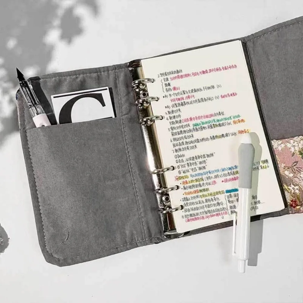Retro A6 Loose-leaf Diary Cloth Cover Chinese Style Scrapbook Binder with 90 Sheets Inner Page Spiral Binder Diary for Girls