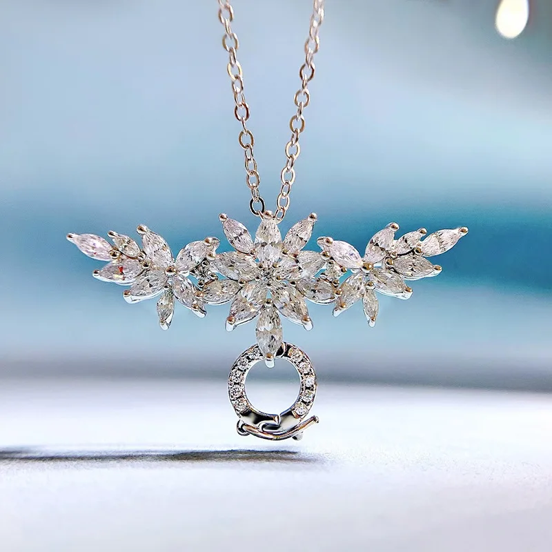 2022 New S925 Silver Angel Wings Necklace Pendant Brooch Women A Multipurpose All-match Chain