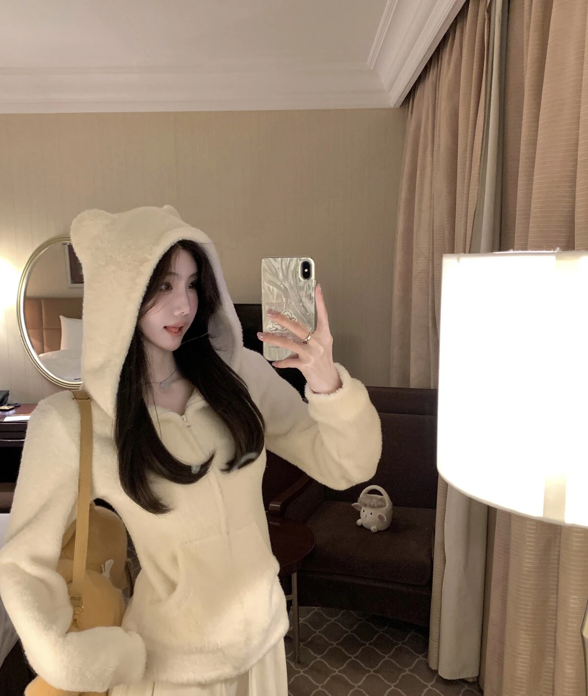 Cute Bear Ear Hooded Warm Plush Jacket for Women Autumn Winter Slim Fit Thick Outerwear Woman Casual Solid Zipper Sweatshirt