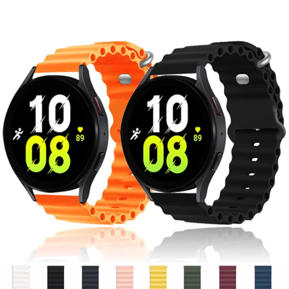 20mm 22mm Silicone Ocean Band for Samsung Galaxy Watch 6 5 4 3/5 Pro /4 Classic/Active 2 Sports Watchband for Amazfit bip Watch