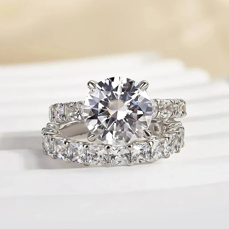 

Luxurious 5A Zircon Gorgeous Wedding Ring Set for Women Anniversary 2pcs 925 Sterling Silver Fashion Ring High Quality Jewelry