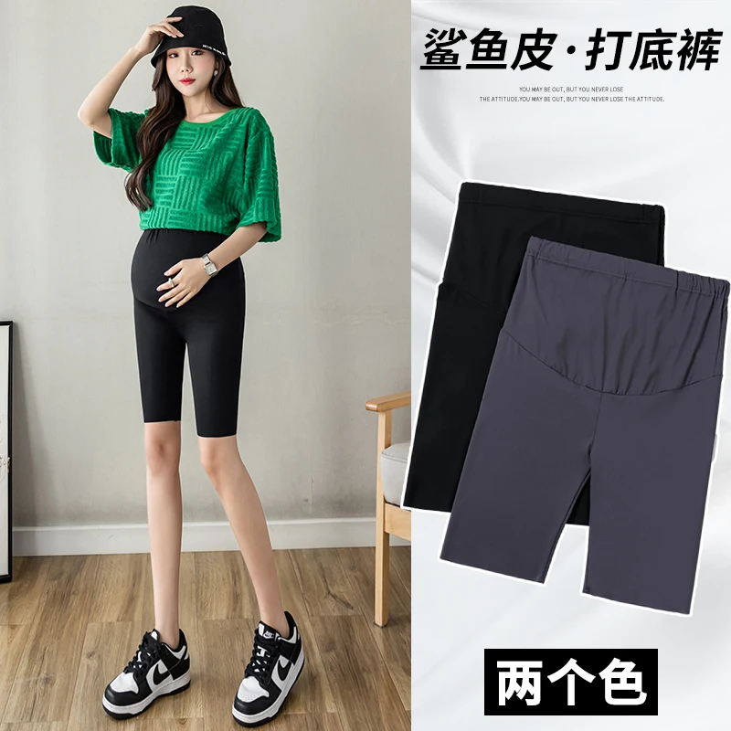 Summer Thin Nylon Maternity Short Half Legging Seamless Slim Belly Safety Pencil Pants for Pregnant Women Pregnancy Yoga Shorts