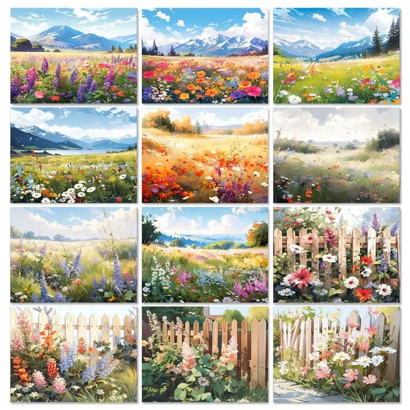 GATYZTORY Flower Field DIY Painting By Numbers Kits Acrylic Paint On Canvas Flower Landscape Modern Wall Art Picture Home Decor