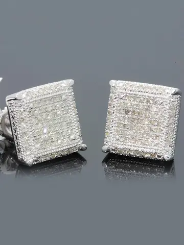Rock Hip Hop Iced Out Stud Earrings for Women Men Male Ice Studded Zircon Silver Color Piercing Ear Accessories Trend Jewelry