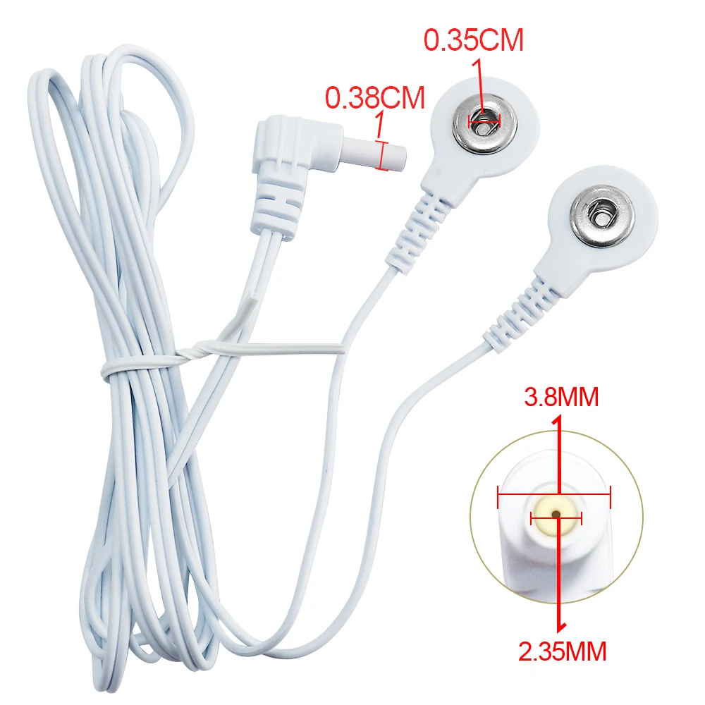 Cables de enchufe de 2 vías de 2,35mm para masajeador Tens EMS, Estimulador muscular nervioso eléctrico, Cable de electrodo, Cable de línea para