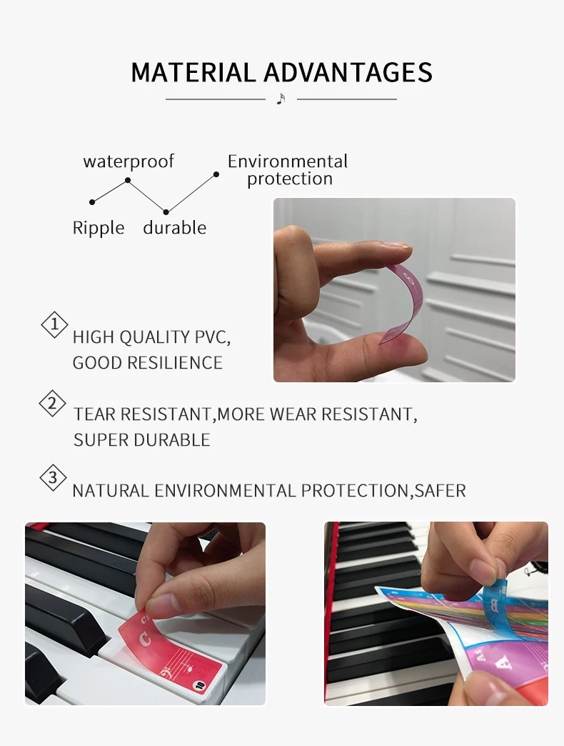 Abnehmbare Klavierfarbene Übungsaufkleber für Anfänger 88 61 76 49 Tastatur-Notenaufkleber Übungshilfen für Klavierlernende Klavier – Detail 6