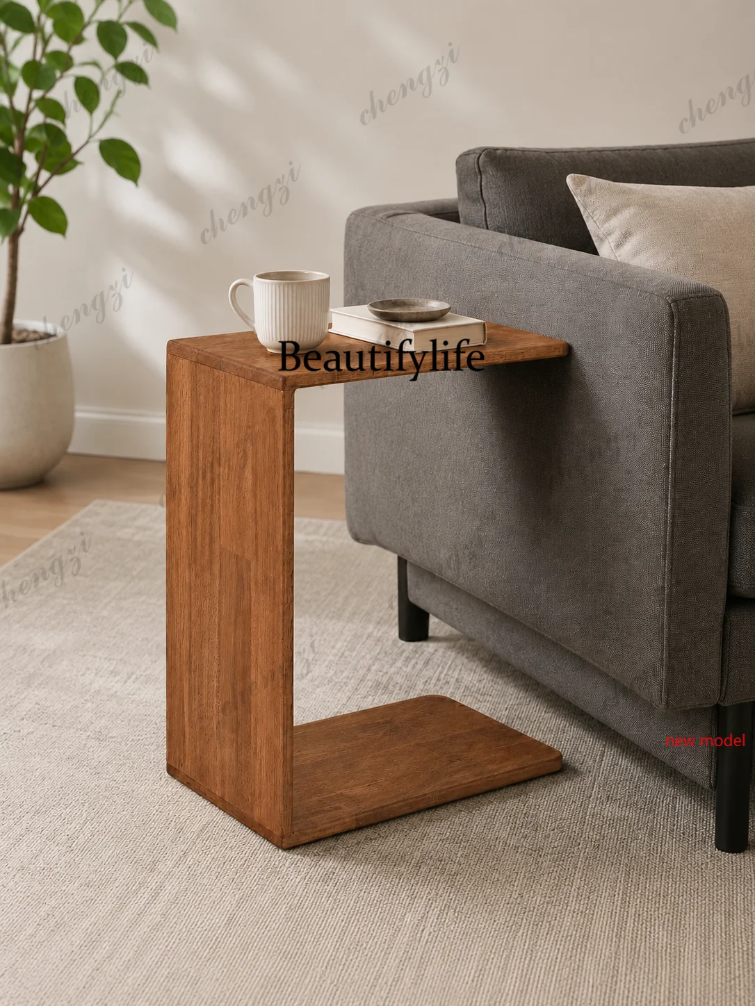 AB03  Solid wood C-shaped side table sofa side table small  bedroom bedside table living room, simple and multi-functional