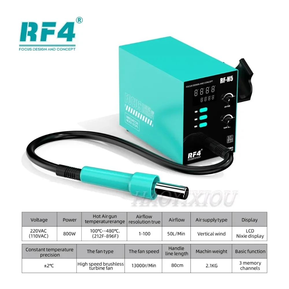 RF4 Hot Air Gun RF-H5 800W BGA Rework Solder Station Soldering Heat Air Gun Station 220V / 110V For SMD SMT Welding Repair