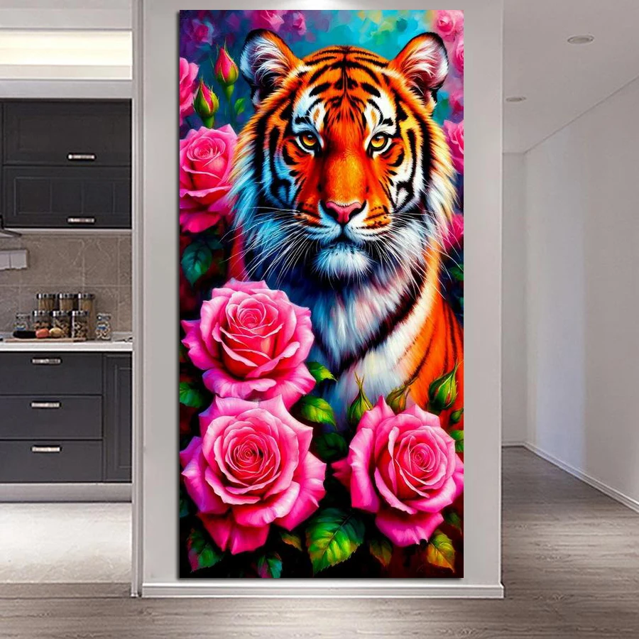 

Colorful Flower Tiger Large Size Diy Diamond Painting Kits Animals Big Cat Full Square Round Drill Mosaic Embroidery Picture