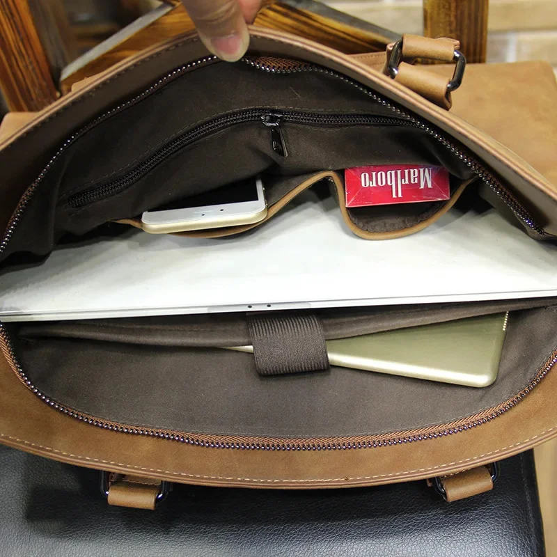 Luxe Zachte Lederen Aktetas Voor Mannen Zakelijke Laptop Retro Mannelijke Hand Draagtas Casual Schouder Messenger Bag