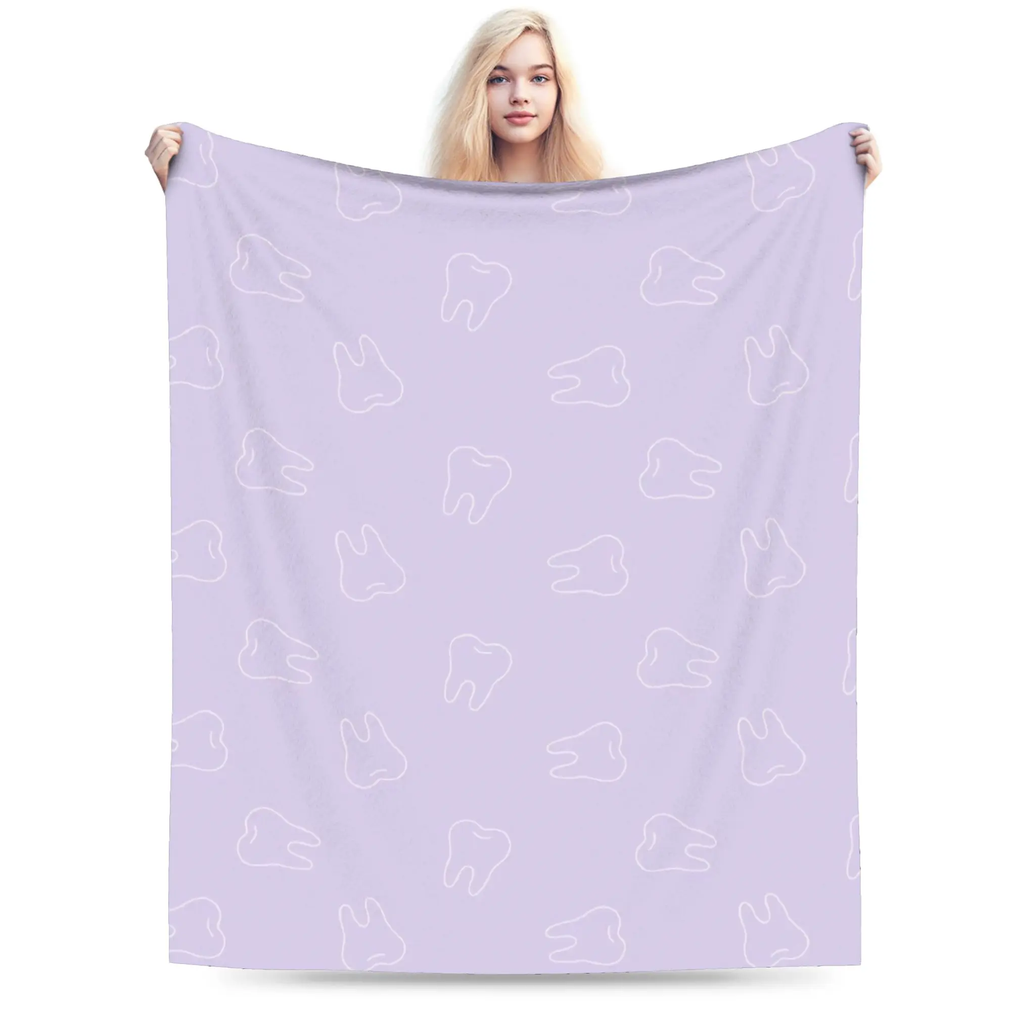 Custom Tooth Party Purple Blankets Warm Flannel  Throw Blanket for Bedroom Office Bedspreads