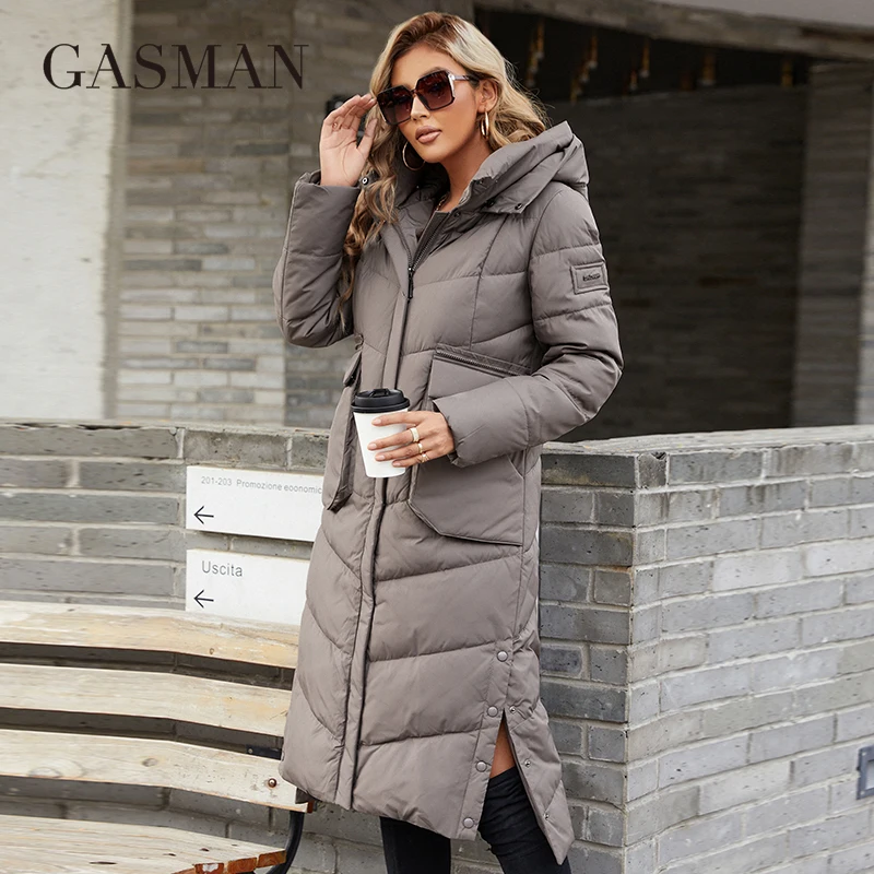 

GASMAN 2022 Women's winter jacket fashion long Big pocket Coat women brand high-quality parka windproof warm down jackets 21362