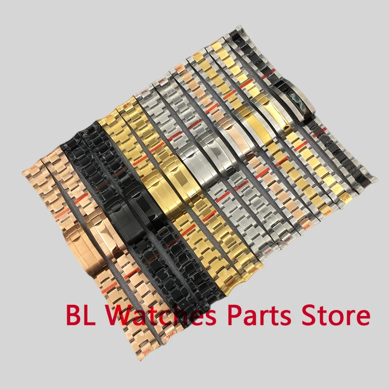 

BL 20mm 904L Watch Band Stainless Steel BraceletFolding Buckle Fit 36mm 39mm 40mm Case Strap Silver Two-tone Gold Rose Black