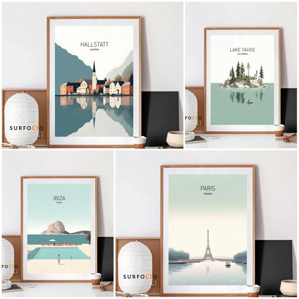 1pc frameless Canvas Painting Minimalist Retro Wall Painting Art Travel Canvas Prints Famous Cities in Different Countries Poste