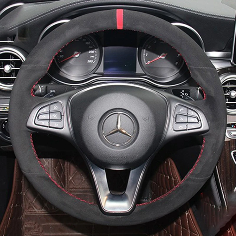 Customize Soft Suede Leather Car Steering Wheel Cover For Mercedes-Benz C180 C200 W205 C300 B200 Car Interior Car Accessories