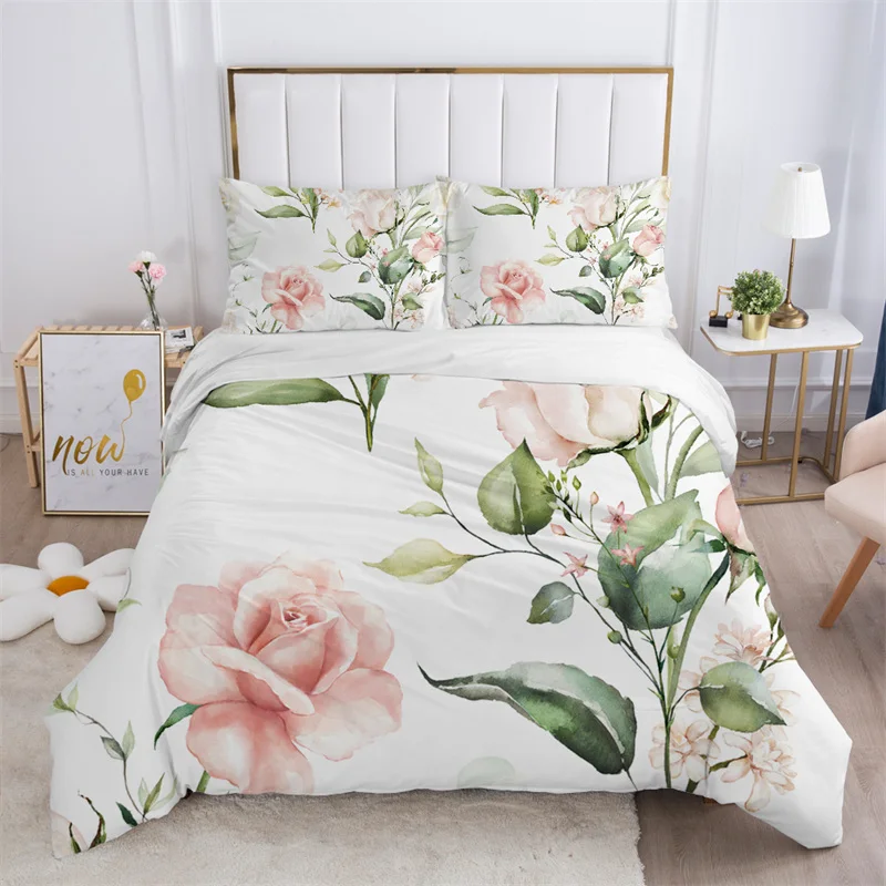 Rustic Flower White Bedding Set Microfiber Tree Leaves Floral Duvet Cover Set 3D Print Quilt Cover With Pillowcases Room Decor