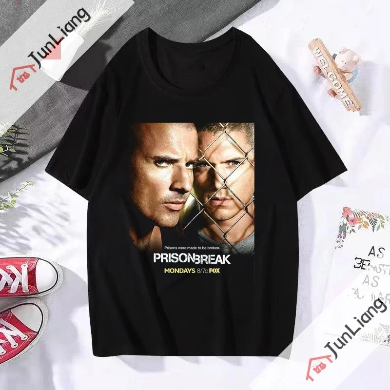 Prison Break Michael Scofield Tv Series Retro Unisex O-neck Casual Loose T Shirt Hip Hop Tees Harajuku