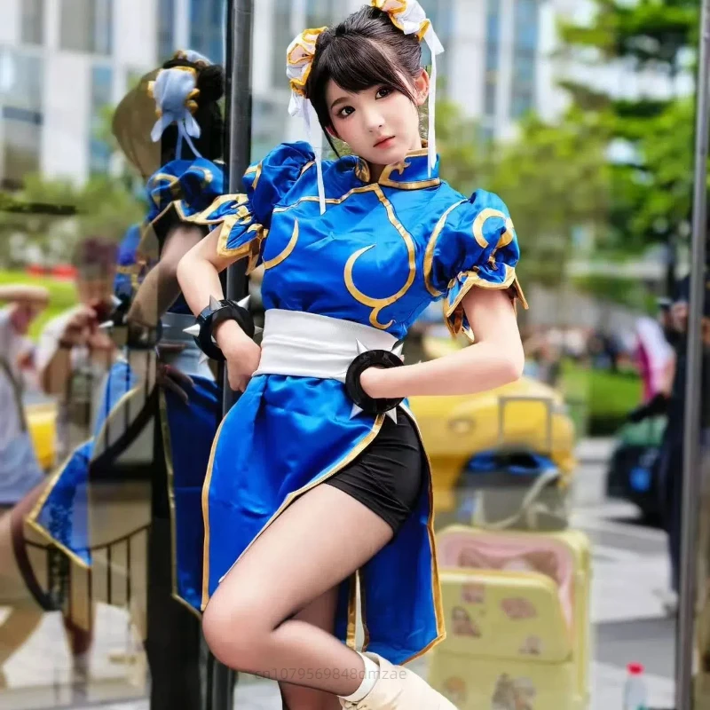 

Chunli Cosplay Costume Game Character Street Bully Complete Set Cosplay Cheongsam Halloween Sexy Set Bracelet Headwear