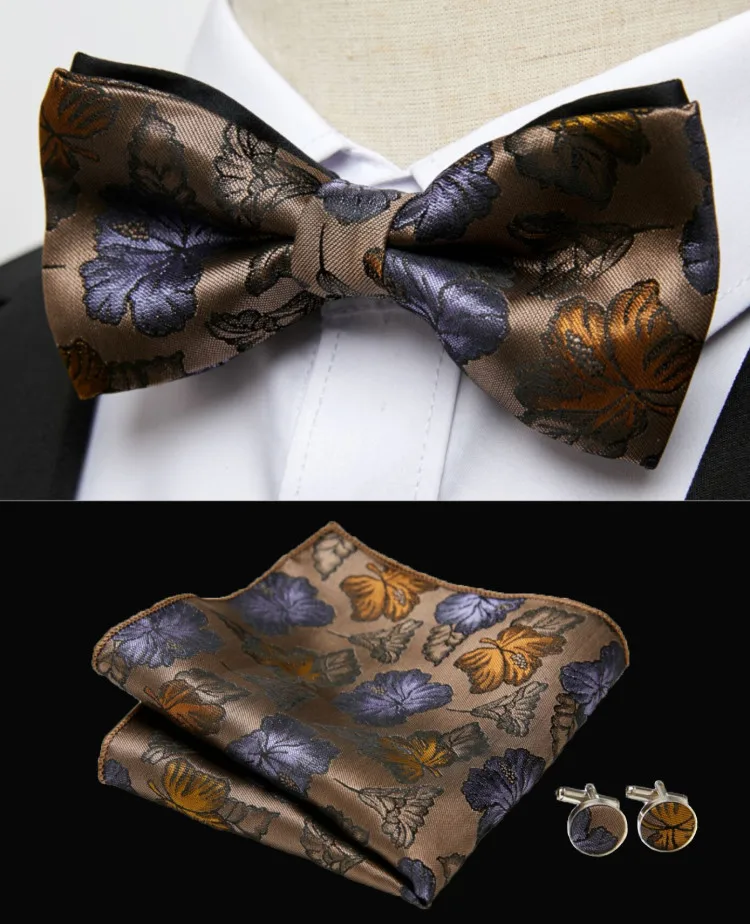 HUISHI Klassische blaue Fliege für Männer, Paisley-Blumenfliege, Einstecktuch, Manschettenknöpfe, Anzug-Set, Hochzeit, Party, kariert, solide Schmetterling – Detail 36