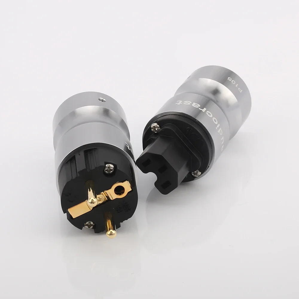 HI-End 24K Gold Plated มาตรฐานยุโรปชาย Mains AC EU ปลั๊กเสียง HIFI ยุโรป Famale แหล่งจ่ายไฟซ็อกเก็ต