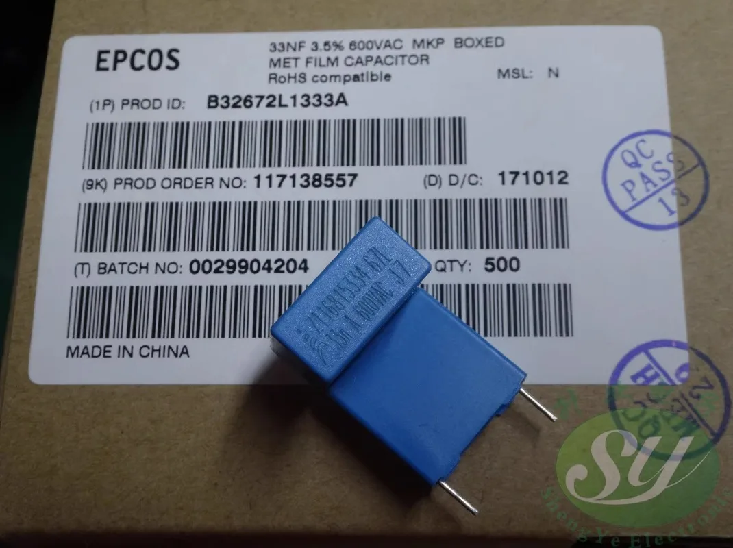 

5PCS EPCOS 0.033uf/600vAC 33nf 333 New high precision film capacitor B32672L1333A