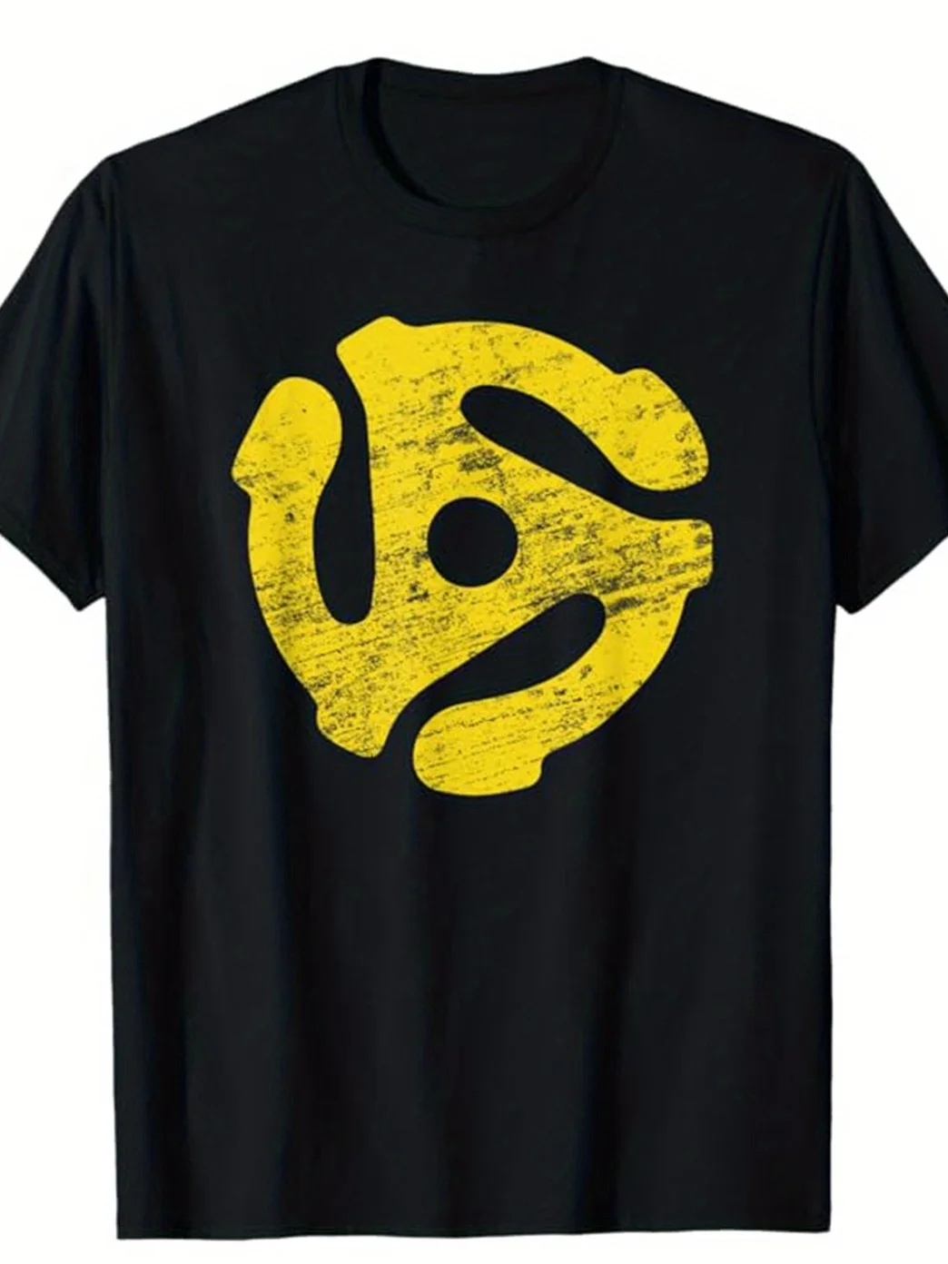 

Мужская черная хлопковая футболка с винтажной графикой винилового проигрывателя - повседневная с круглым вырезом с короткими рукавами,