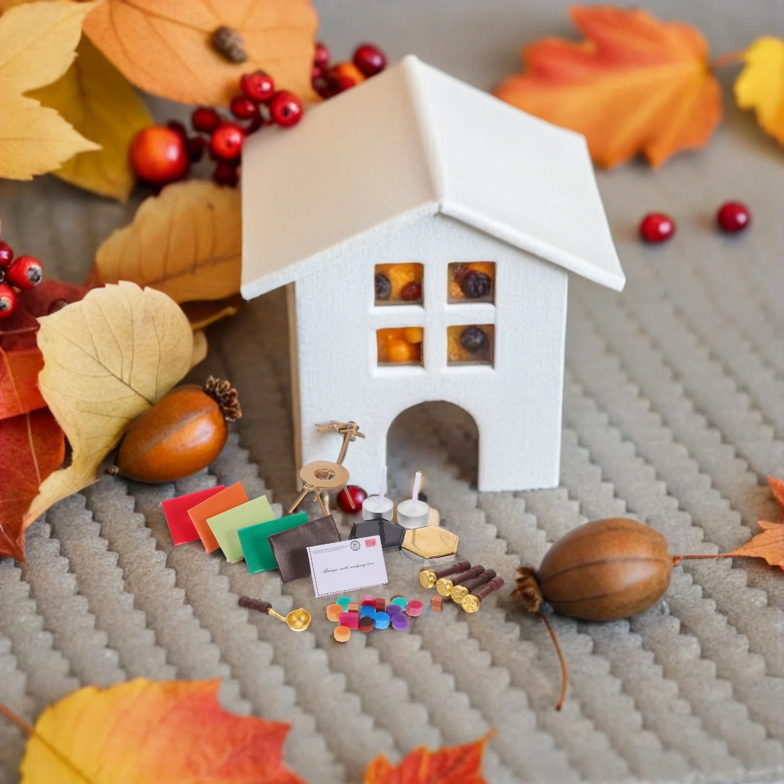 

1Set Dollhouse Mini Wax Seal Stamp Set Christmas Theme Simulation Wax Melting Kit DIY Craft Decoration Tools Mini House Decor