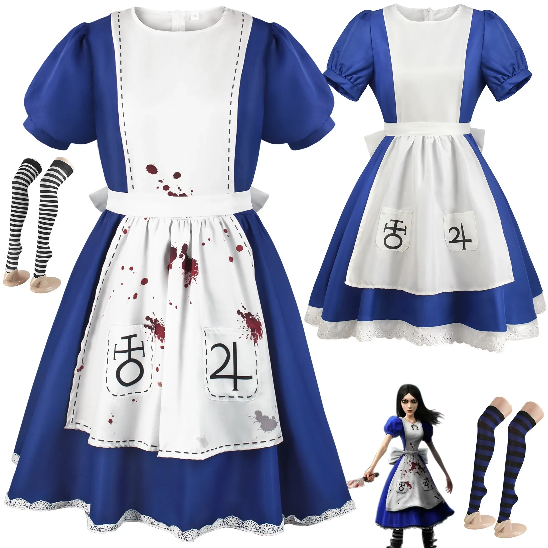 

Game Madness Returns Alice Cosplay Costume Anime Alice Princess Dress Maid Apron Dress For Women Girls Halloween Party