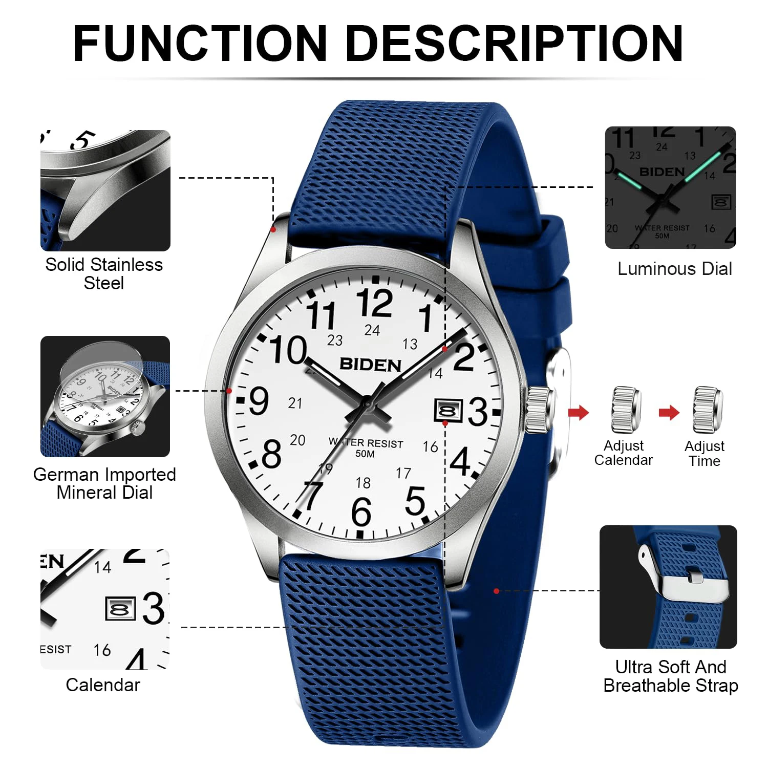 BIDEN Women's fashion watch with easy to read digital luminous dial, men's and women's quartz watch (back to school season gift)