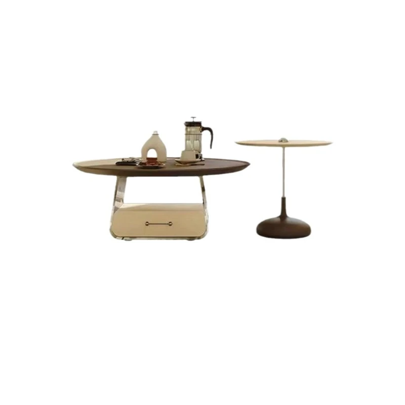 

Cream coffee table small apartment advanced living room household simple acrylic French retro round light luxury medieval