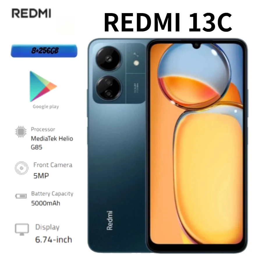 2026 Redmi 13C Smartphone, Global Version, 8GB + 256GB, 6.74-inch HD display, 50-megapixel main camera, 5,000 mAh high-capacity