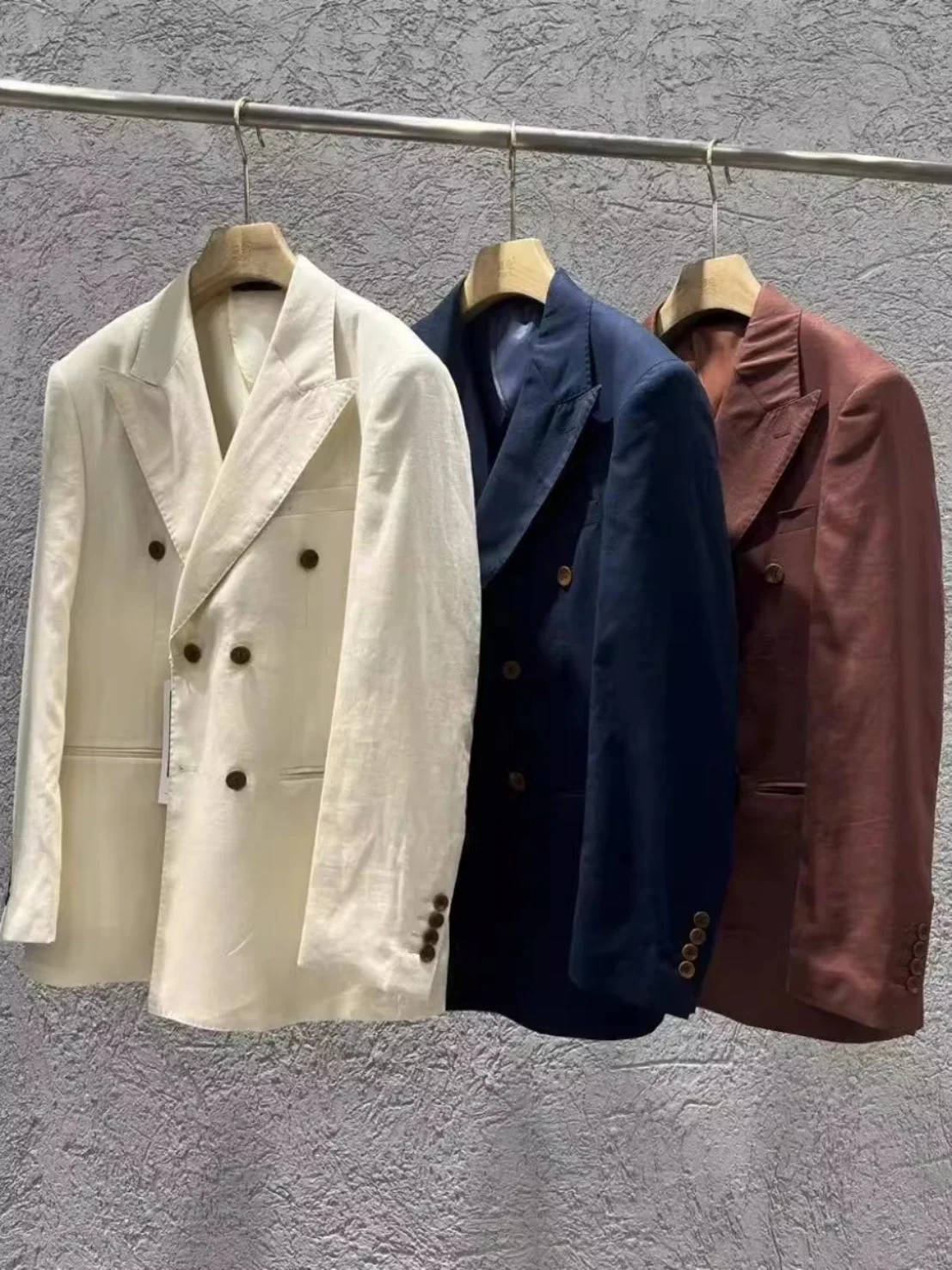 

2024 New Men's Linen Suit Double Row Buttons Casual Thin Stand Fit Retro Sle Summer Breathable Faion Busin Casual