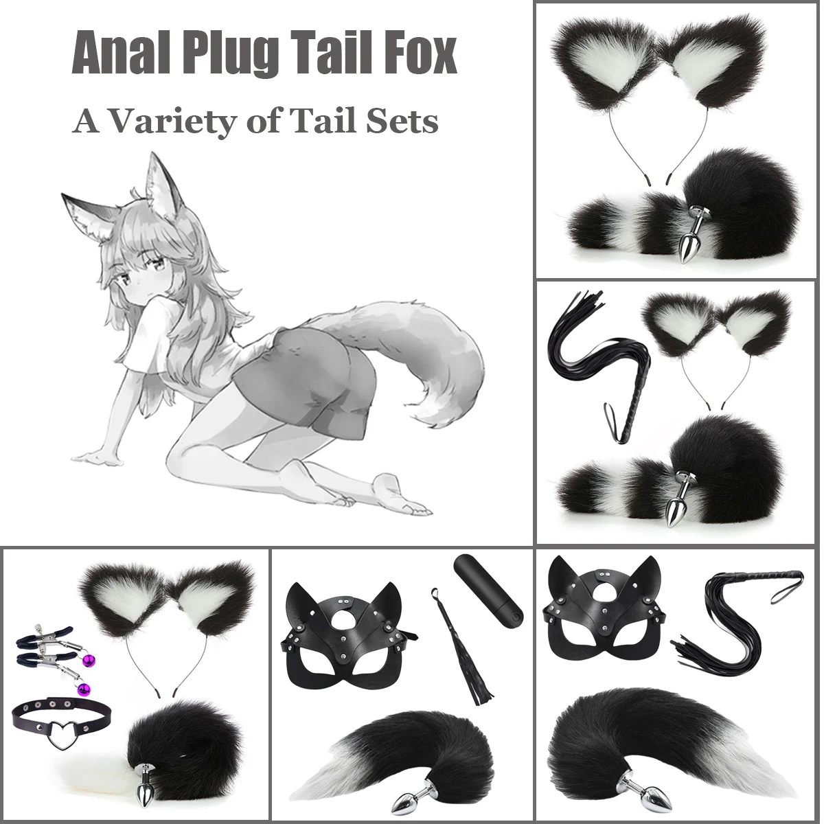 Anal Plug Tail Fox Set For Women Anal Sex Toys Butt Plug Tail Sexy Plush Ear With Nipple Clamps Bullet Vibrator For Couples Toys